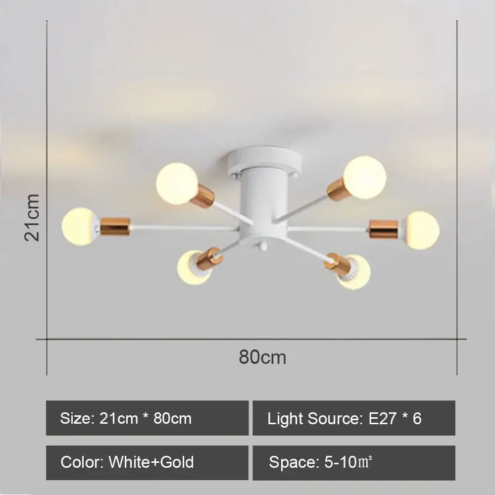 White and gold decorbites led metal ceiling light fixture with six spherical bulbs for stylish living room decor