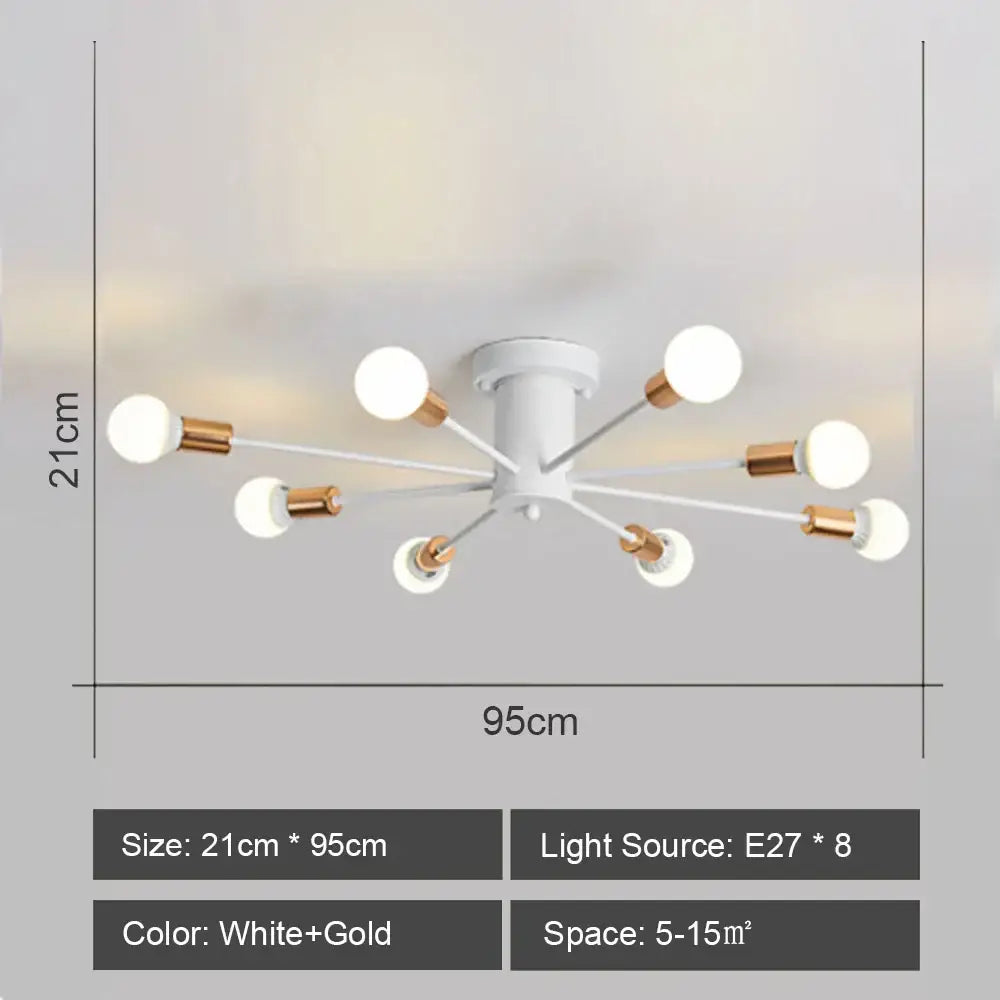 White and gold decorbites led metal chandeliers ceiling light with eight spherical bulbs for stylish living room decor
