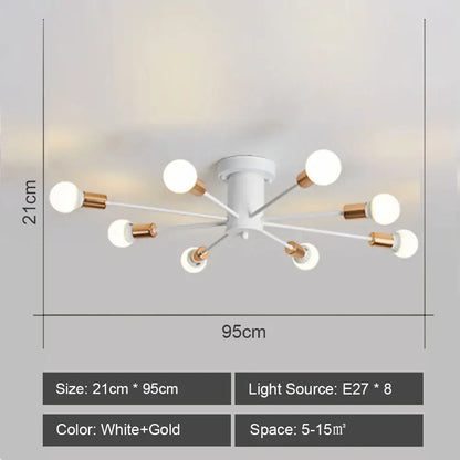 White and gold decorbites led metal chandeliers ceiling light with eight spherical bulbs for stylish living room decor
