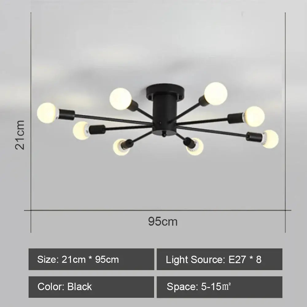Black decorbites led metal chandeliers ceiling light with eight spherical bulbs and central hub for living room decor