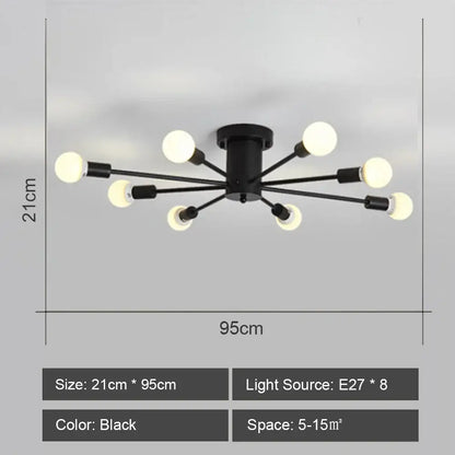 Black decorbites led metal chandeliers ceiling light with eight spherical bulbs and central hub for living room decor