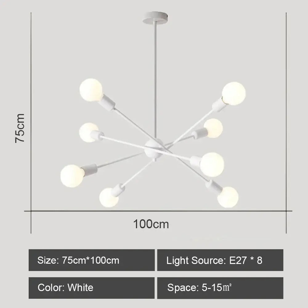 White modern decorbites led metal chandelier with eight spherical bulbs minimalist ceiling light for living room decor