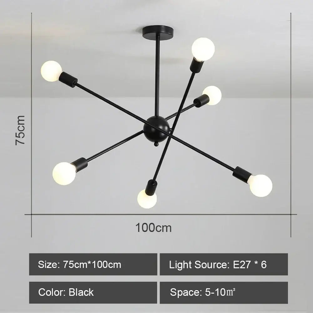 Black decorbites led metal ceiling light with six spherical bulbs and central hub for living room decor