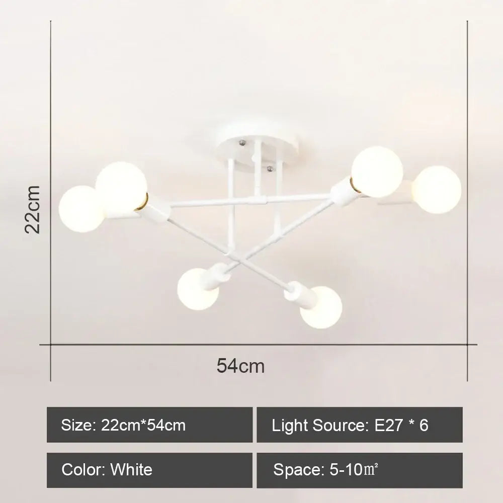 White modern decorbites led metal ceiling light fixture with six spherical bulbs minimalist geometric design for living room