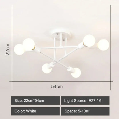 White modern decorbites led metal ceiling light fixture with six spherical bulbs minimalist geometric design for living room