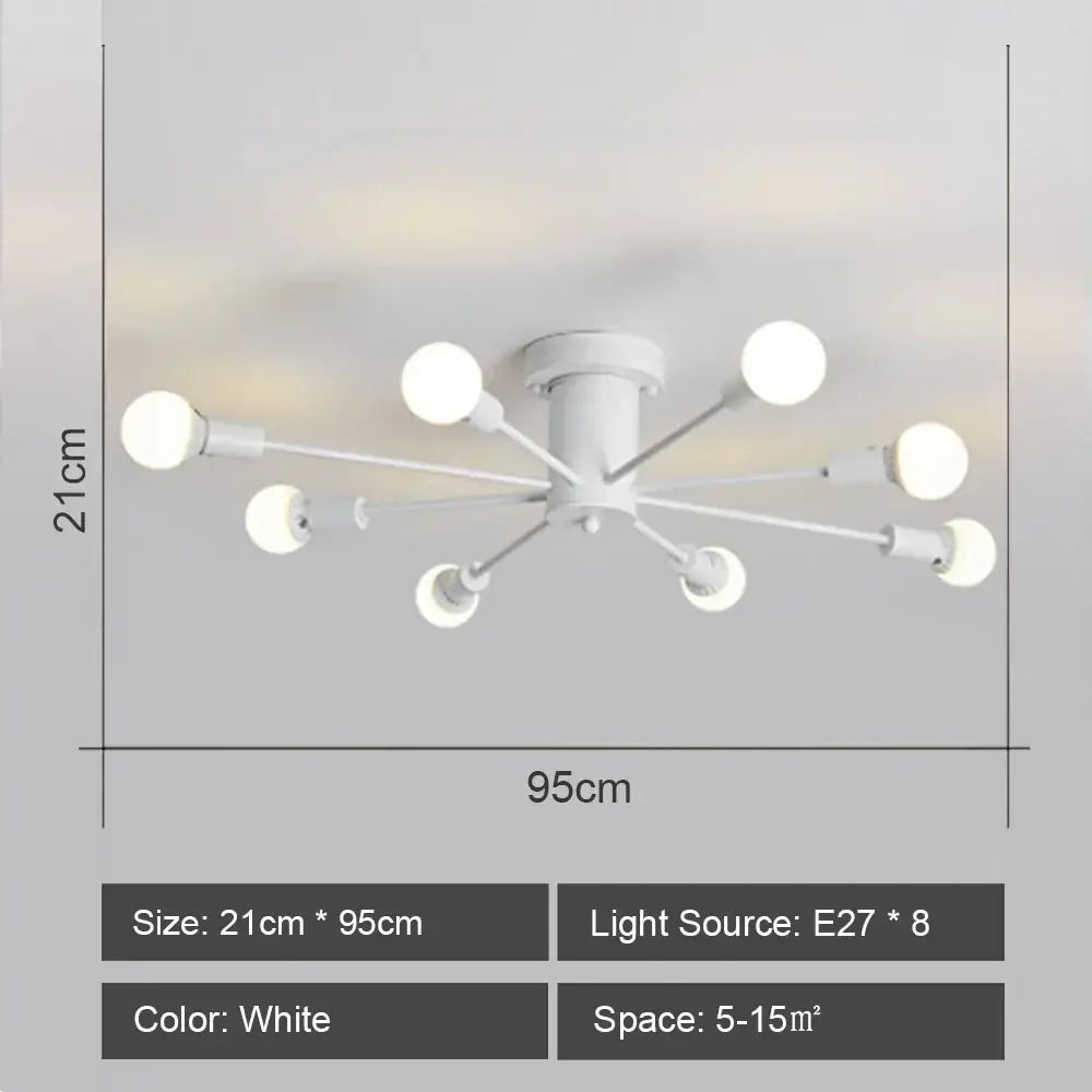 White modern ceiling light fixture with eight spherical bulbs in radial design by decorbites led metal chandeliers