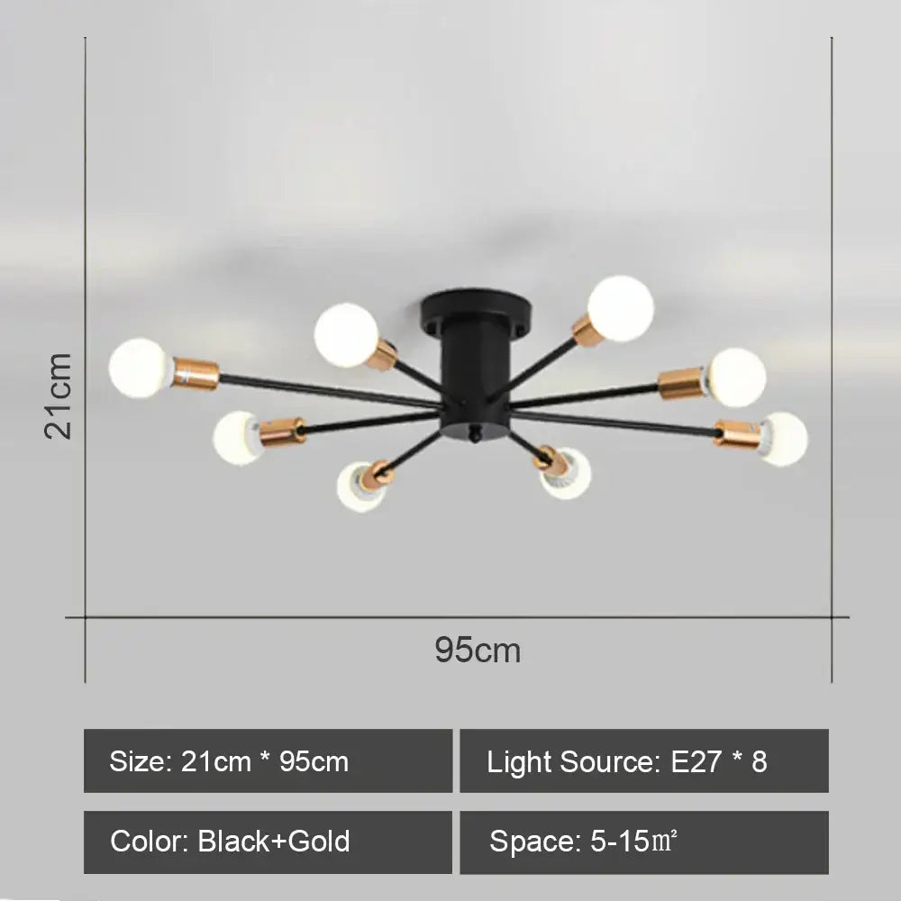 Black and gold modern decorbites led metal ceiling light with eight spherical bulbs for living room decor