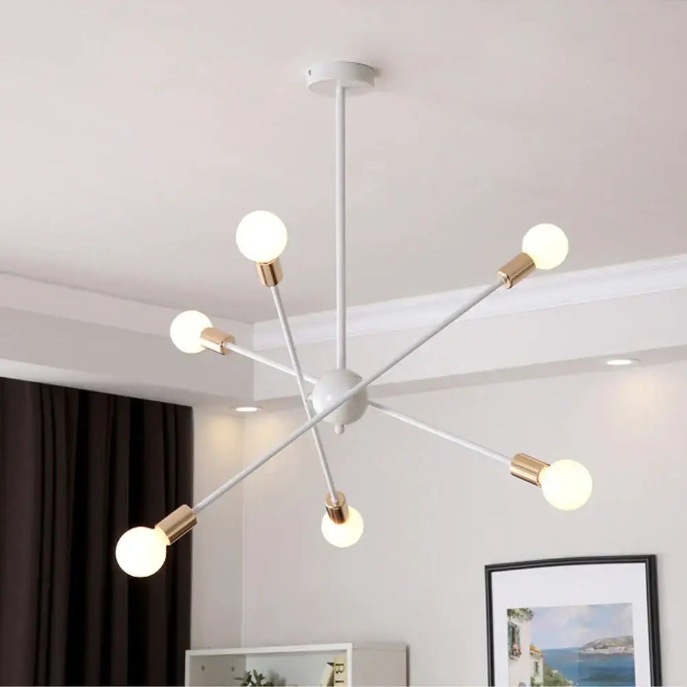 Modern white and brass decorbites led metal chandelier with six spherical bulbs ceiling light for living room decor