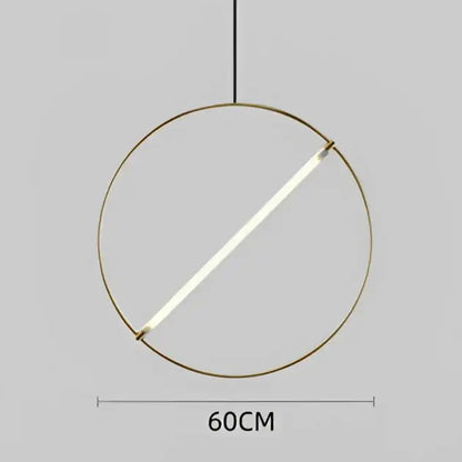 Minimalist decorbites led metal pendant light with thin gold frame and diagonal white led strip for dining room and bedroom