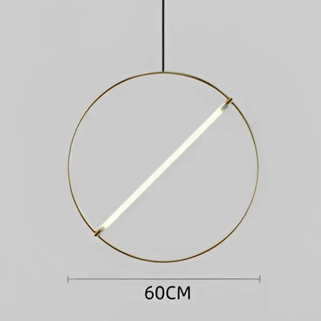 Minimalist decorbites led metal pendant light with thin gold frame and diagonal white led strip for dining room and bedroom
