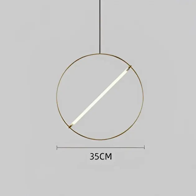 Minimalist decorbites led metal pendant light with thin metallic frame and illuminated diagonal strip for dining room and bedroom