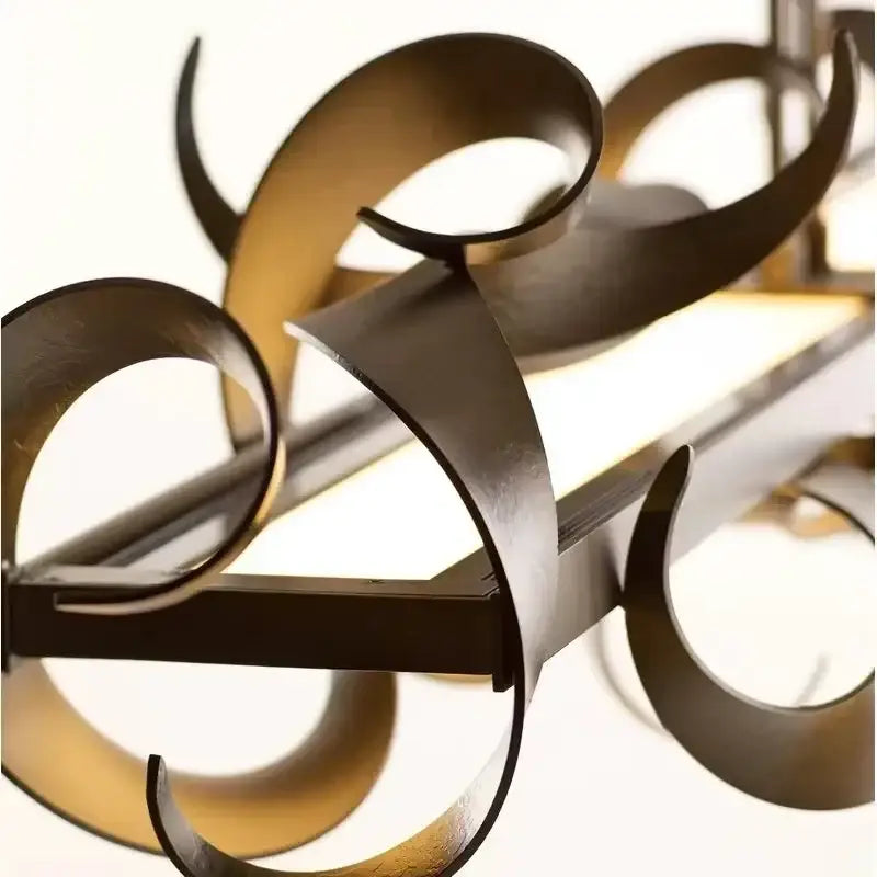 A modern decorbites led metal pendant light with flowing brushed bronze curves for elegant island decoration