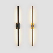 Two minimalist decorbites led metal tube wall lamps in matte black and brushed gold with integrated warm led lighting