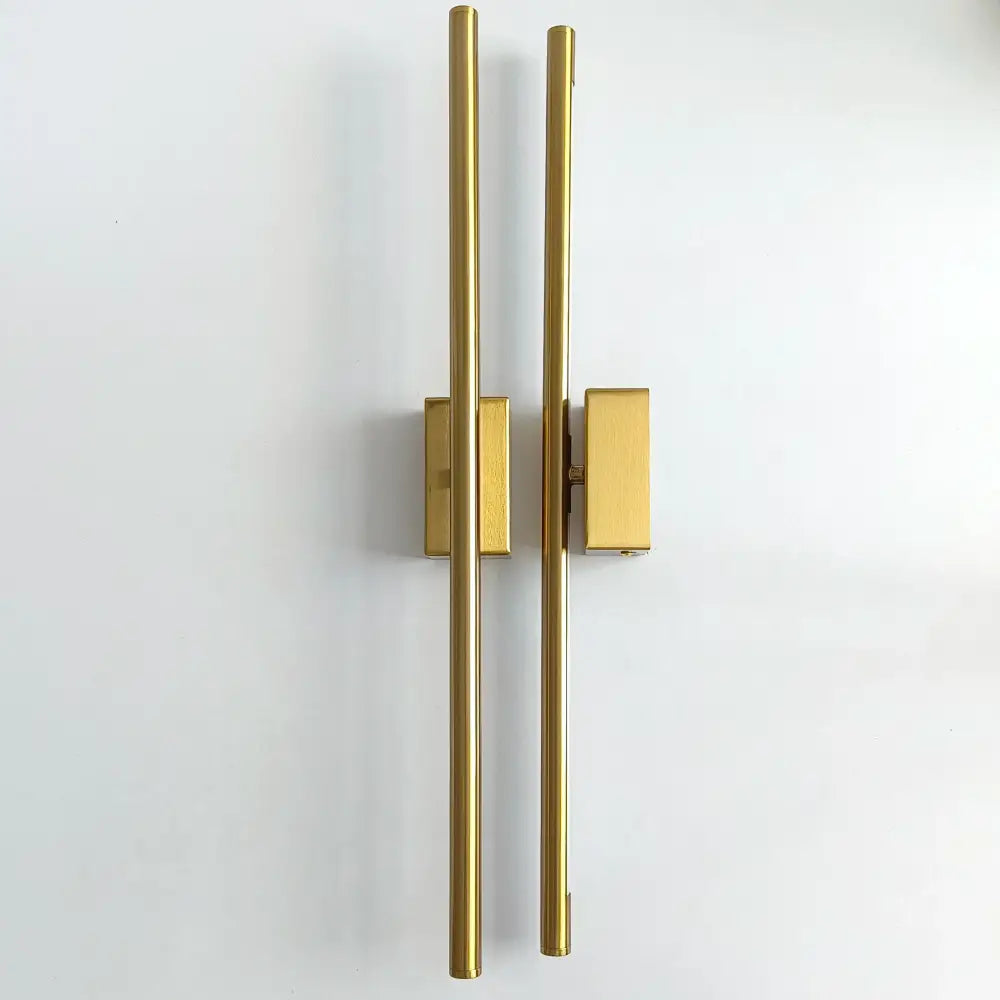 Modern gold-finished DecorBites LED metal wall lamp with two slender rods for bedroom foyer or bathroom decor