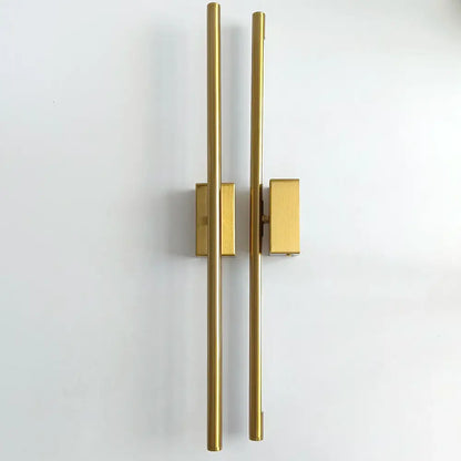 Modern gold-finished DecorBites LED metal wall lamp with two slender rods for bedroom foyer or bathroom decor