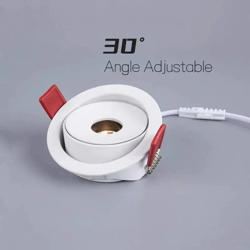 White 30-degree adjustable decorbites led mini recessed ceiling downlight with red adjustment levers for spot lighting