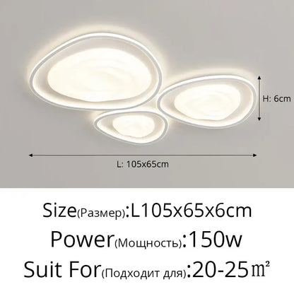 Modern white led minimalism chandelier by decorbites featuring three oval illuminated panels for indoor home lighting