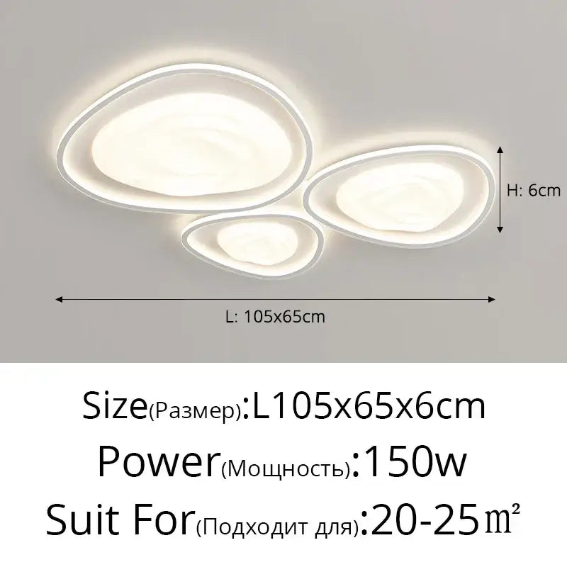 Modern white led minimalism chandelier by decorbites featuring three oval illuminated panels for indoor home lighting