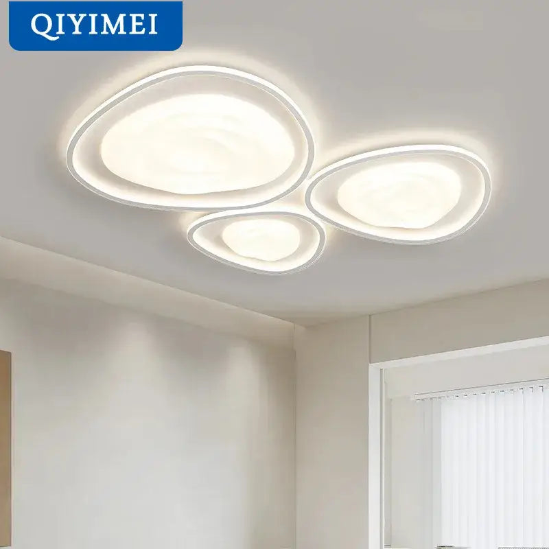 Modern white led ceiling light fixture with three oval glowing panels in decorbites led minimalism chandelier design