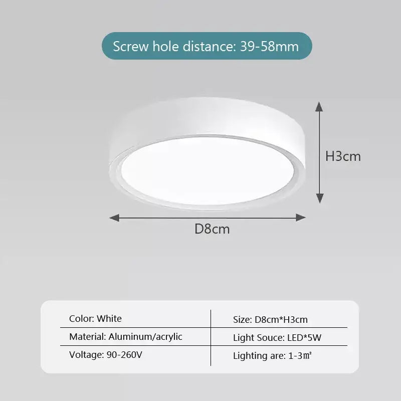DecorBites™ minimalist ceiling light white LED with sleek aluminum and acrylic design 8cm diameter for home use