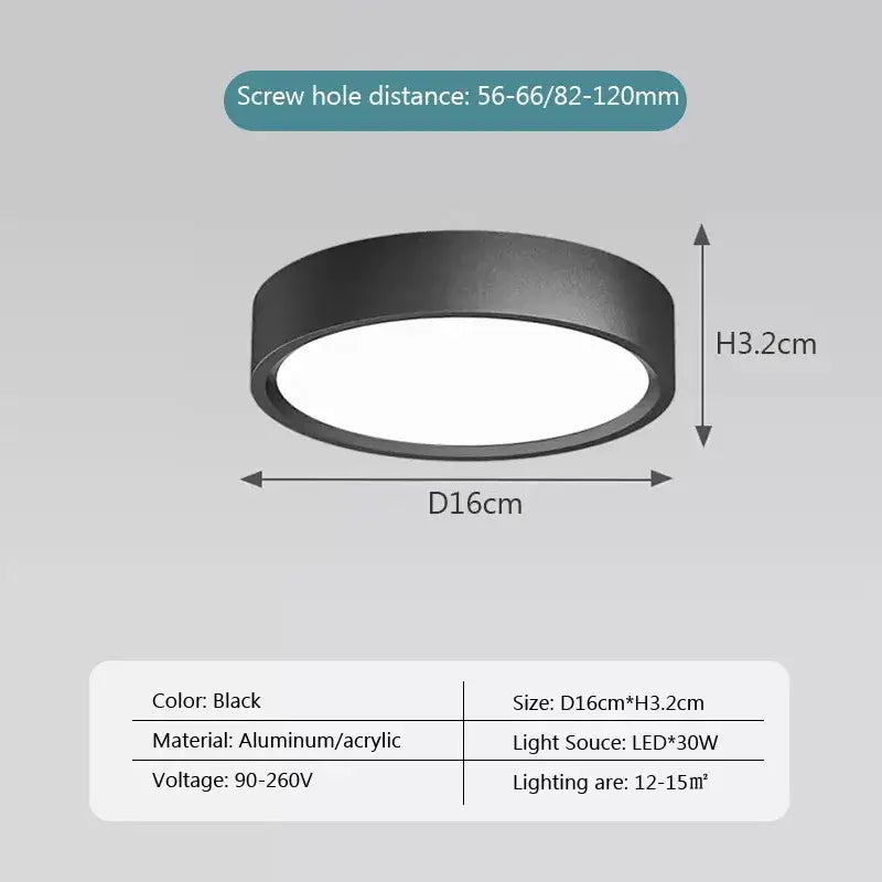DecorBites™ black minimalist ceiling light with aluminum and acrylic design, 16cm diameter, ultra slim round lamp