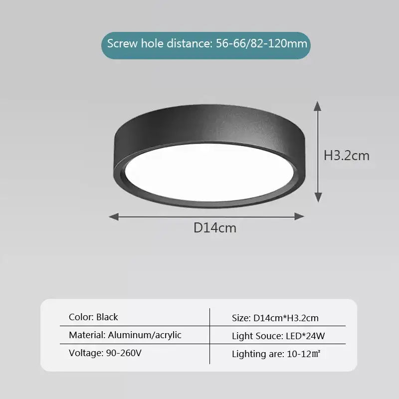 Decorbites™ black minimalist ceiling light with aluminum and acrylic design 14cm diameter ultra slim modern lamp