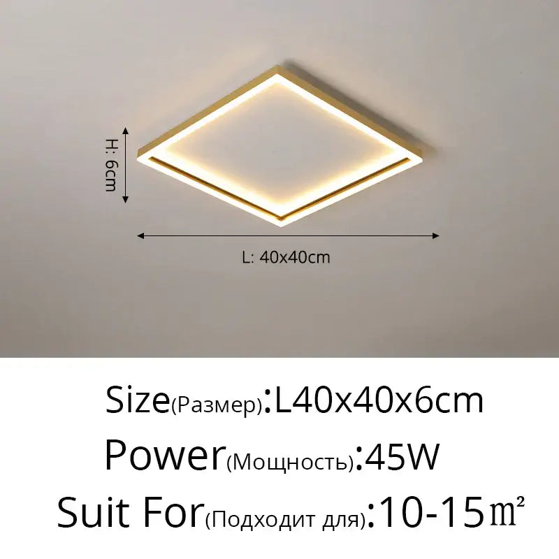 Decorbites led minimalist chandelier with a modern square led ceiling light in golden finish for living room and bedroom