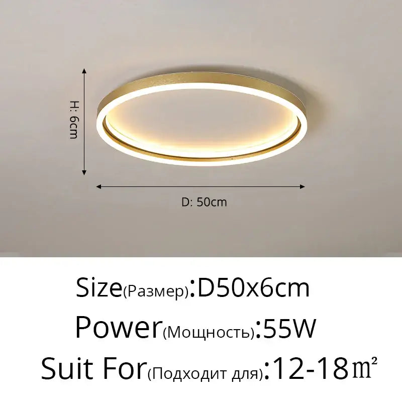 Decorbites led minimalist chandelier with golden finish circular frame and warm white led ring for living room and bedroom