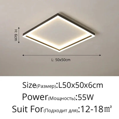 Modern square led minimalist chandelier by decorbites with sleek black frame and warm white light in golden finish