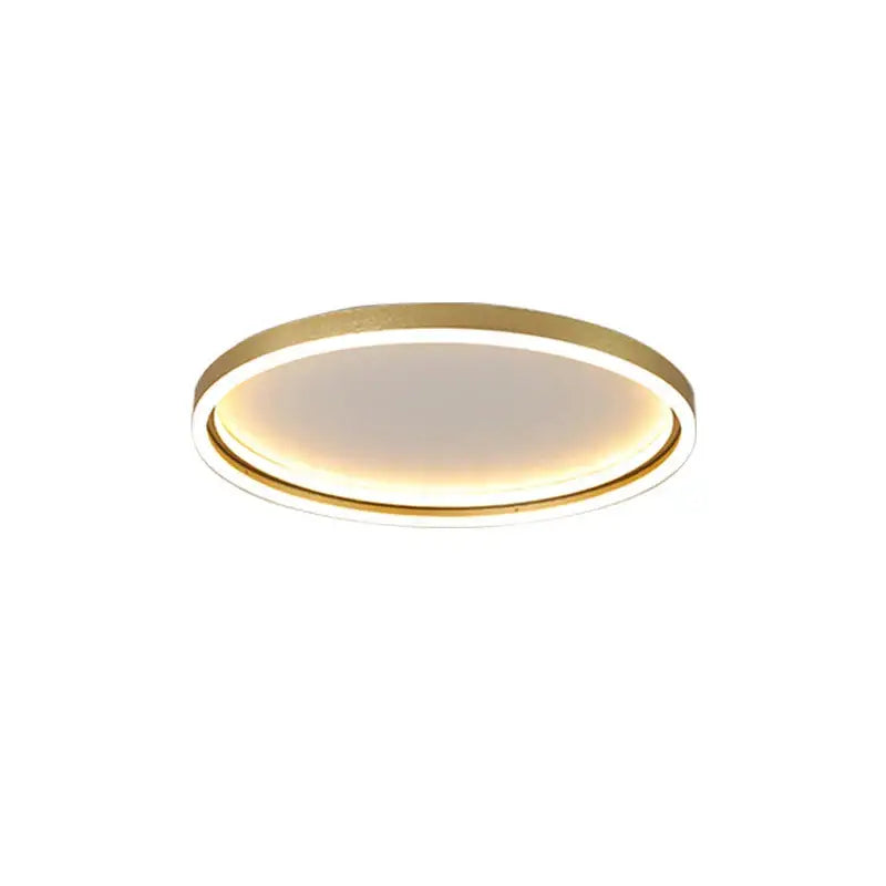 Modern circular DecorBites LED minimalist chandelier with sleek golden finish and warm white LED for living room and bedroom