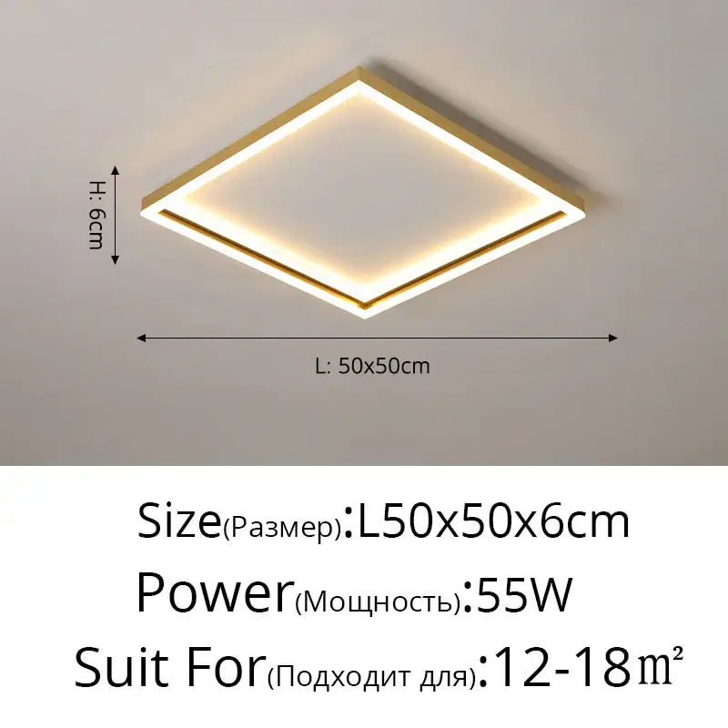 Modern decorbites led minimalist chandelier with gold finished square frame and warm led light for living room and bedroom