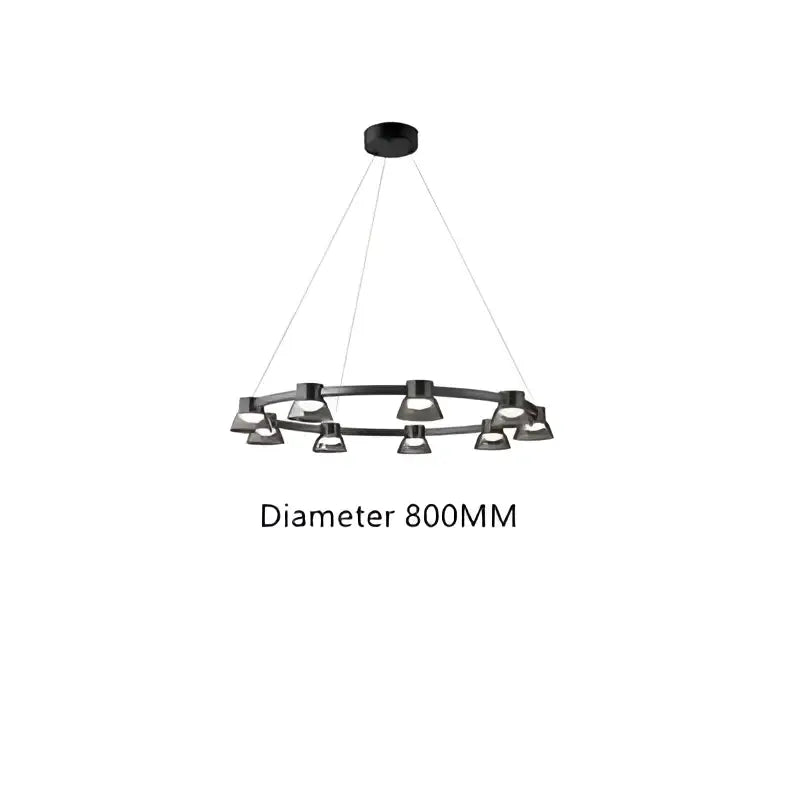 Black circular DecorBites led minimalist chandelier with twelve pendant lights for kitchen island lighting
