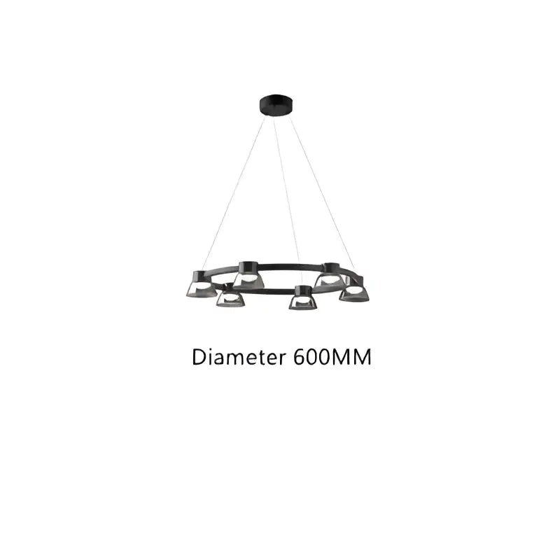 Black circular DecorBites led minimalist chandelier pendant lights with six silver-toned fixtures for kitchen island decor
