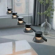 Modern black and chrome DecorBites LED minimalist pendant lights with five conical heads for kitchen island lighting