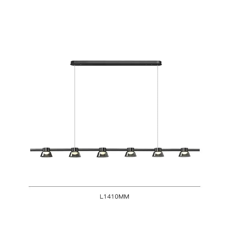 Modern black linear DecorBites led minimalist pendant lights with five adjustable spotlights for kitchen island decor