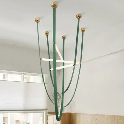Modern green leather chandelier pendant lamp with brass accents and geometric design decorbites led minimalist chandelier