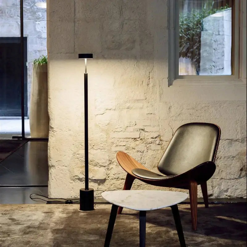 Modern black decorbites led minimalist floor lamp with cylindrical base for living room and bedroom decor