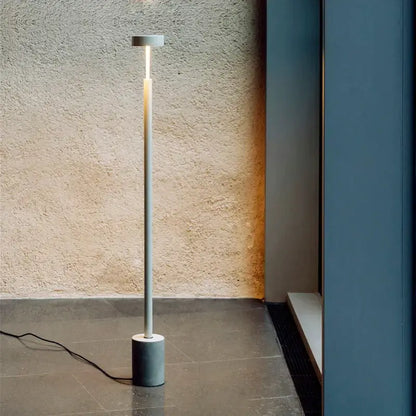 Minimalist gray cylindrical floor lamp with warm light, decorbites led minimalist design for living room or bedroom decor
