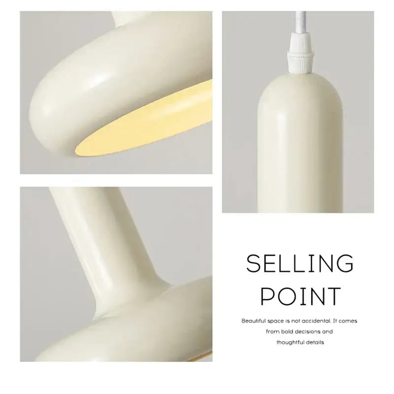 Cream-colored ceramic decorbites led minimalist nordic pendant light with smooth rounded design and warm yellow glow