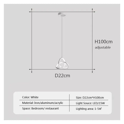 White modern decorbites led minimalist pendant light with sleek iron aluminum acrylic triple-loop design for living room