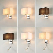 Modern rectangular decorbites led minimalist wall lamps with beige fabric shade and chrome metal for living room and bedroom