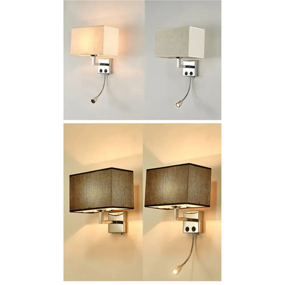 Modern rectangular wall lamps by DecorBites led minimalist with fabric shade, chrome finish, and adjustable reading light