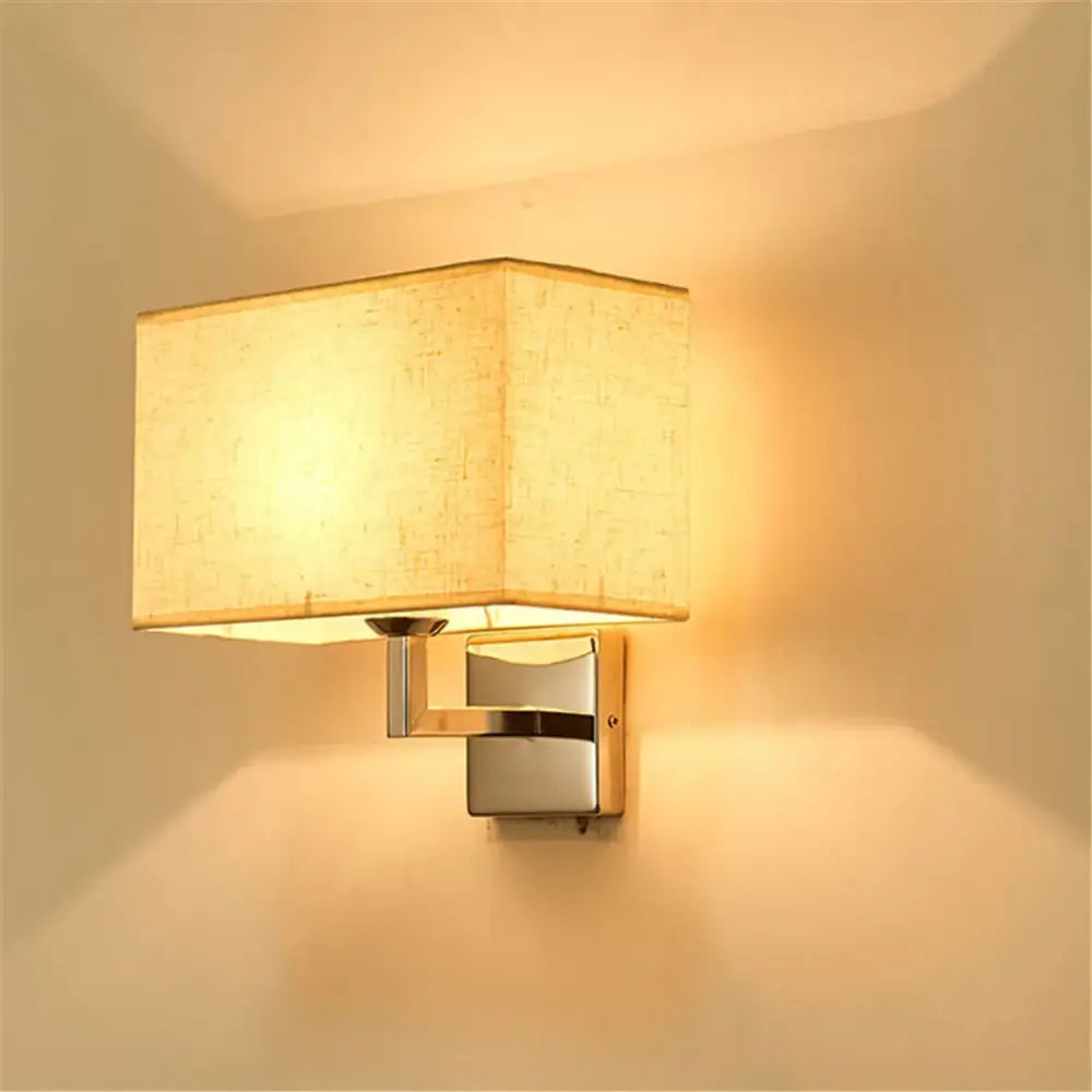 Modern rectangular wall lamps by decorbites led minimalist with warm beige fabric shade and polished chrome metal arm for living room