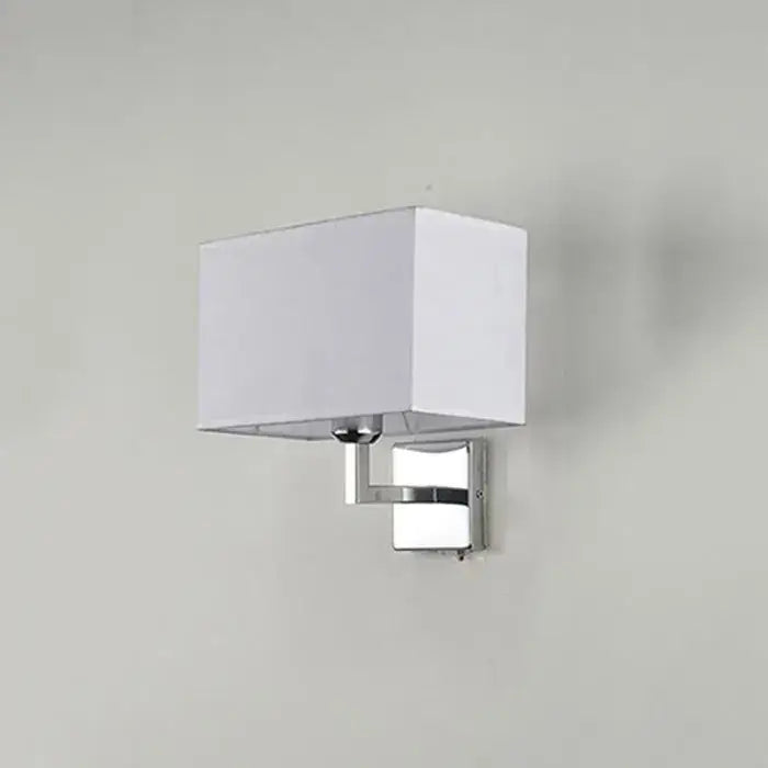 Modern white rectangular fabric lampshade mounted on chrome decorbites led minimalist wall lamp for living room and bedroom