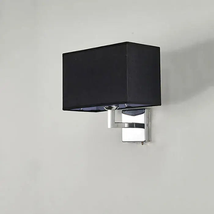 Black rectangular fabric lampshade mounted on chrome decorbites led minimalist wall lamp for living room and bedroom