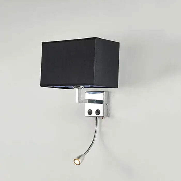 Decorbites led minimalist wall lamps with black rectangular fabric shade and chrome gooseneck reading light for living spaces