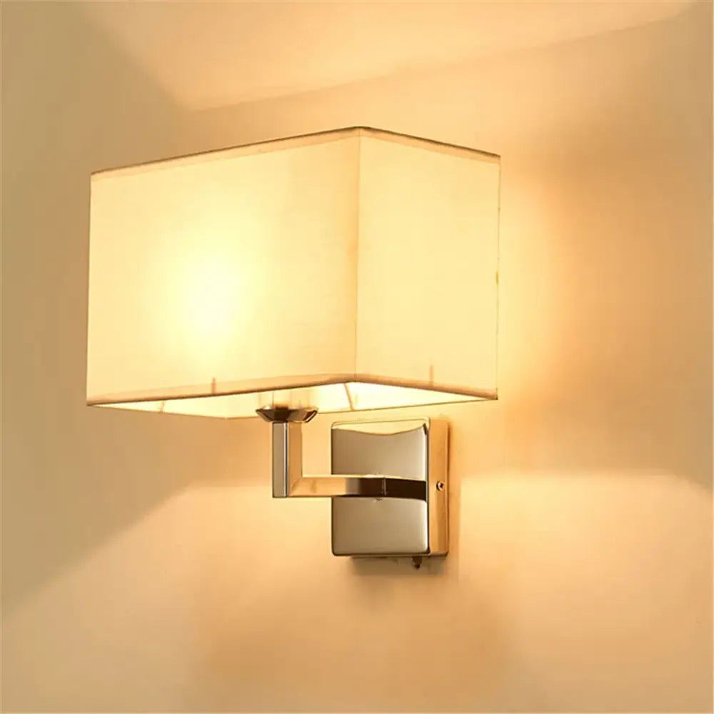 Modern rectangular decorbites led minimalist wall lamp with cream fabric shade and chrome arm for living room and bedroom