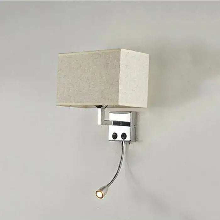Modern beige fabric shade wall lamps with chrome metal arm and adjustable gooseneck spotlight decorbites led minimalist wall lamp