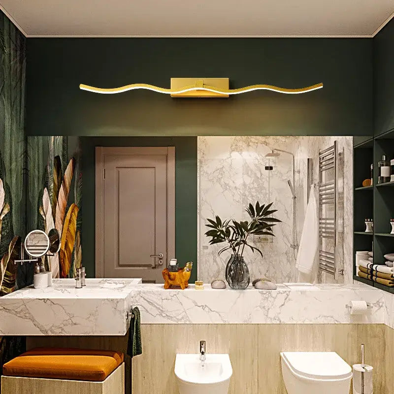 Gold wave-shaped decorbites led mirror bathroom wall sconce light fixture for modern mirror bathroom illumination