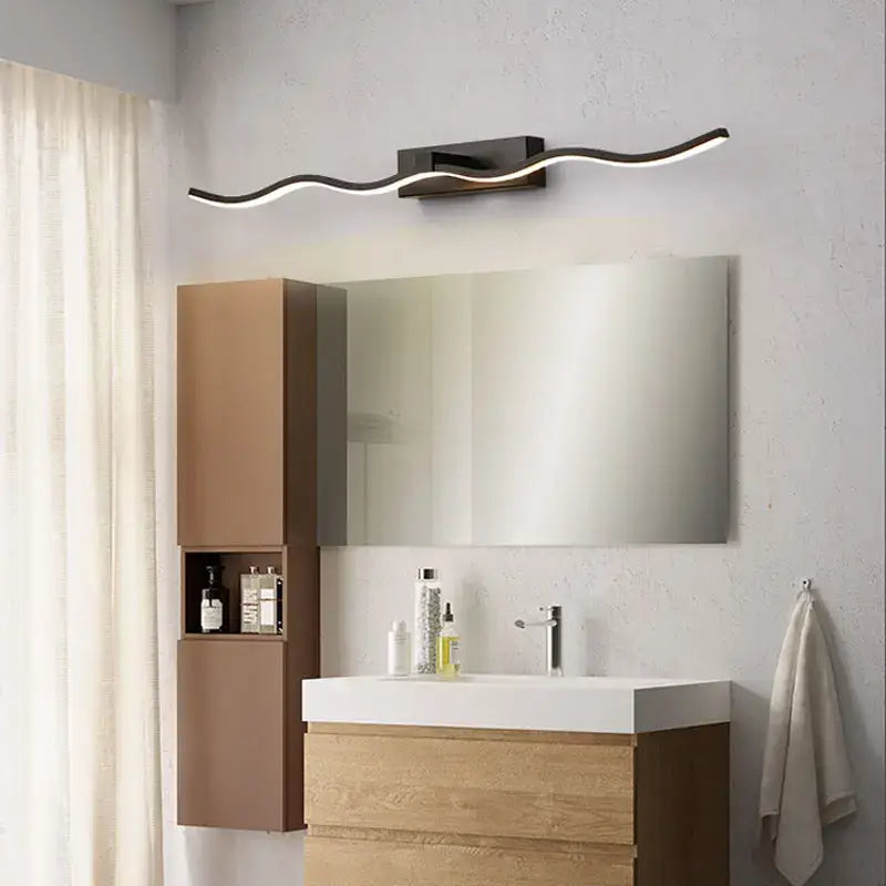 Modern black wave-shaped decorbites led mirror bathroom wall sconce with sleek metallic finish for led mirror bathroom use